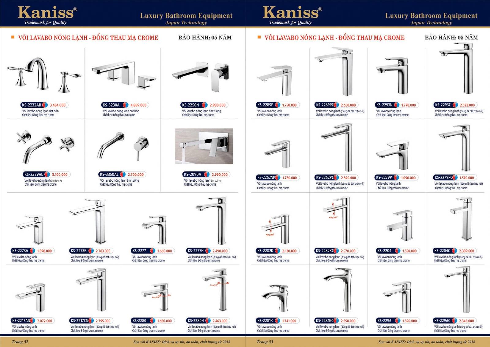 Catalogue và Bảng giá Thiết bị vệ sinh KANISS mới nhất /Page 27